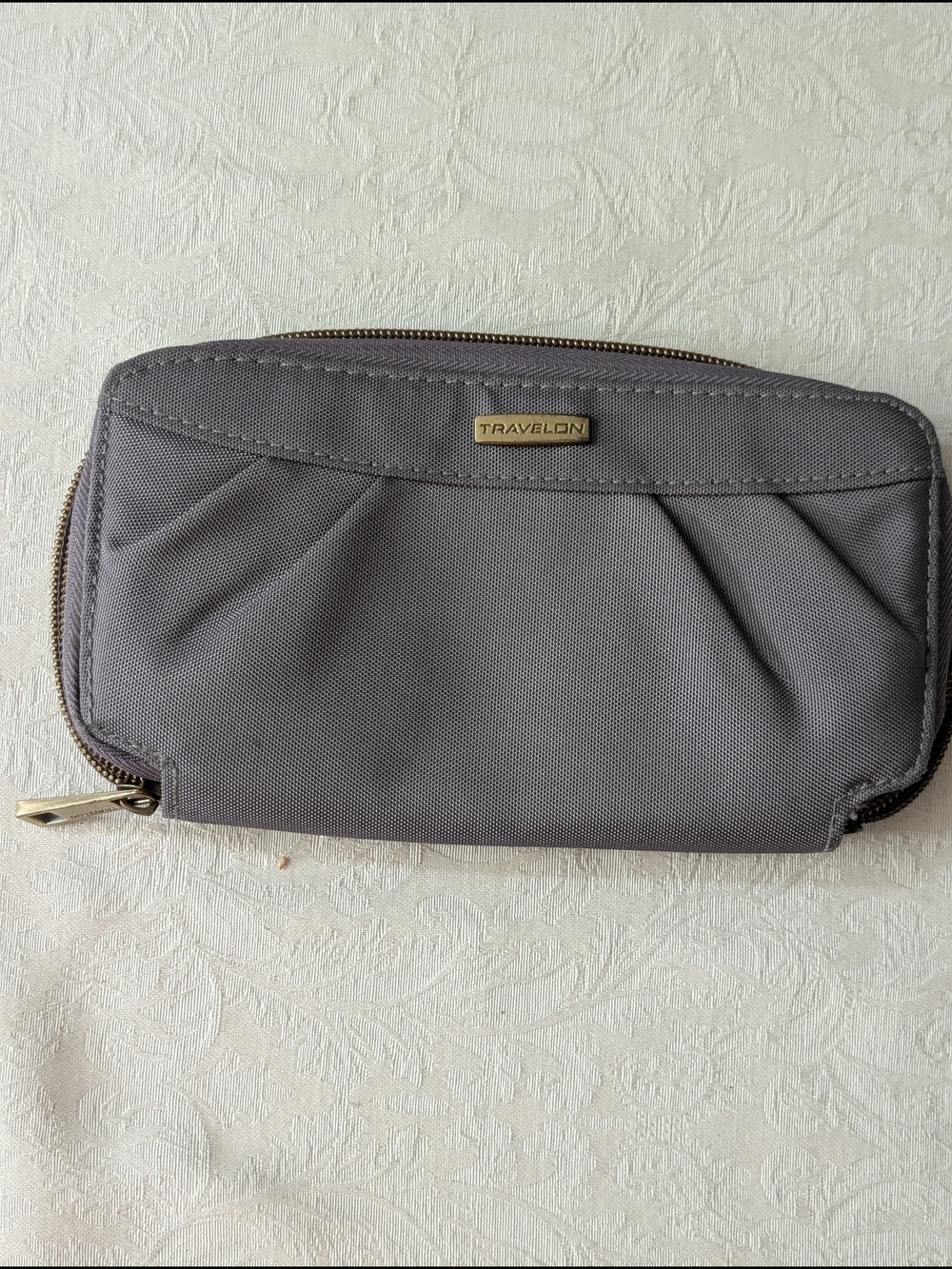 Travelon Gray Zip-Around Travel Wallet Organizer, Purple Interior, Card Slots